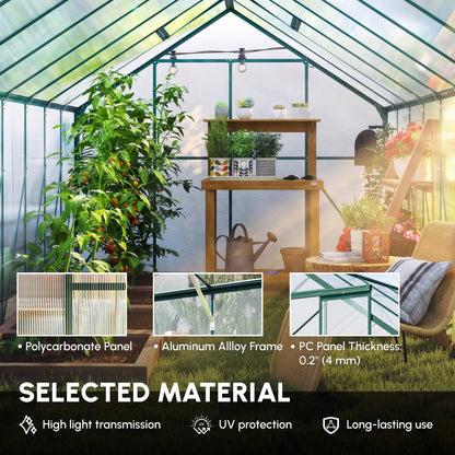 16' x 8' Aluminum Polycarbonate Greenhouse Walk-in Garden Greenhouse Kit with Adjustable Roof Vent, Rain Gutter and Slid