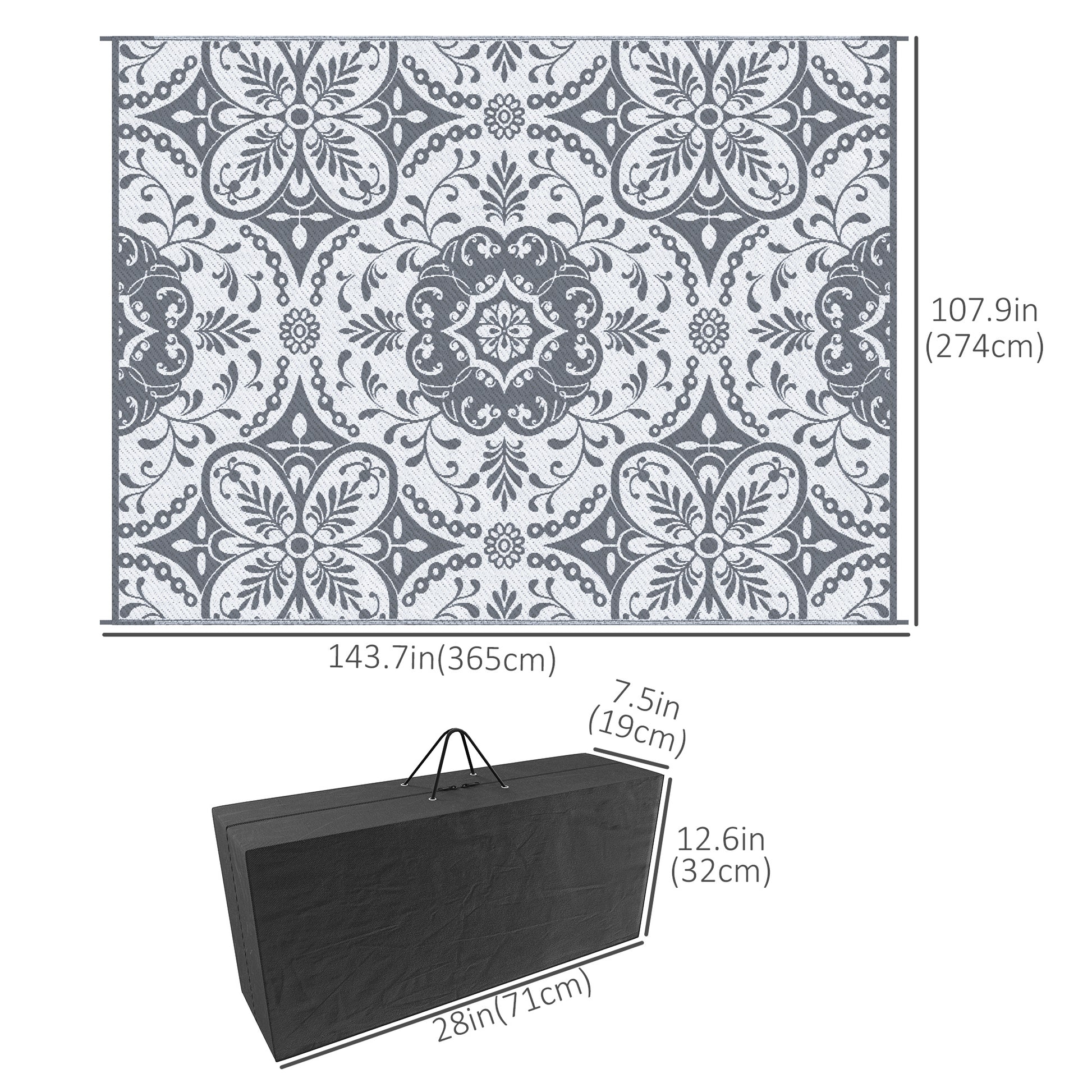 Portable Outdoor Rug with Carry Bag, 9' x 12' Reversible Mat, Waterproof Plastic Straw RV Rug for Backyard, Deck, Picnic
