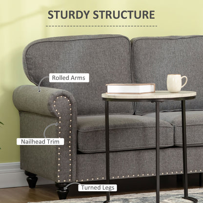 3-Seater Sofa Couch, 81" Modern Upholstered Linen Fabric Sofa with Rubberwood Legs, Nailhead Trim and Rolled Arms for Li