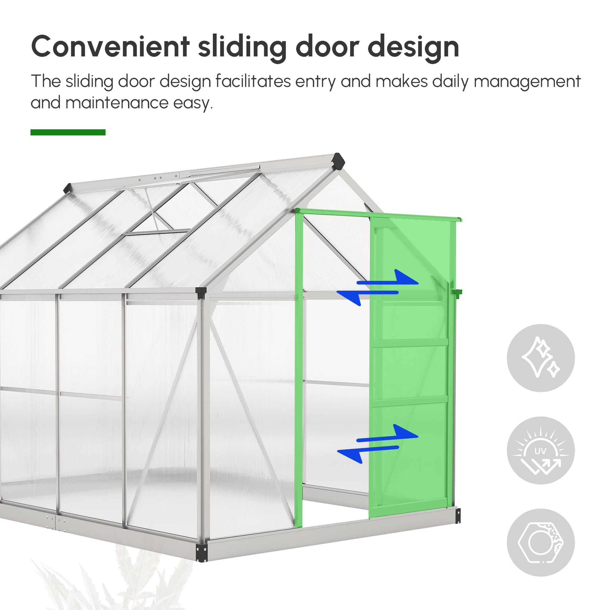 6' x 8' x 6.6' Polycarbonate Greenhouse, Walk-In Green House Kit Garden, Plants Grow, Galvanized Sheet Aluminum Frame wi
