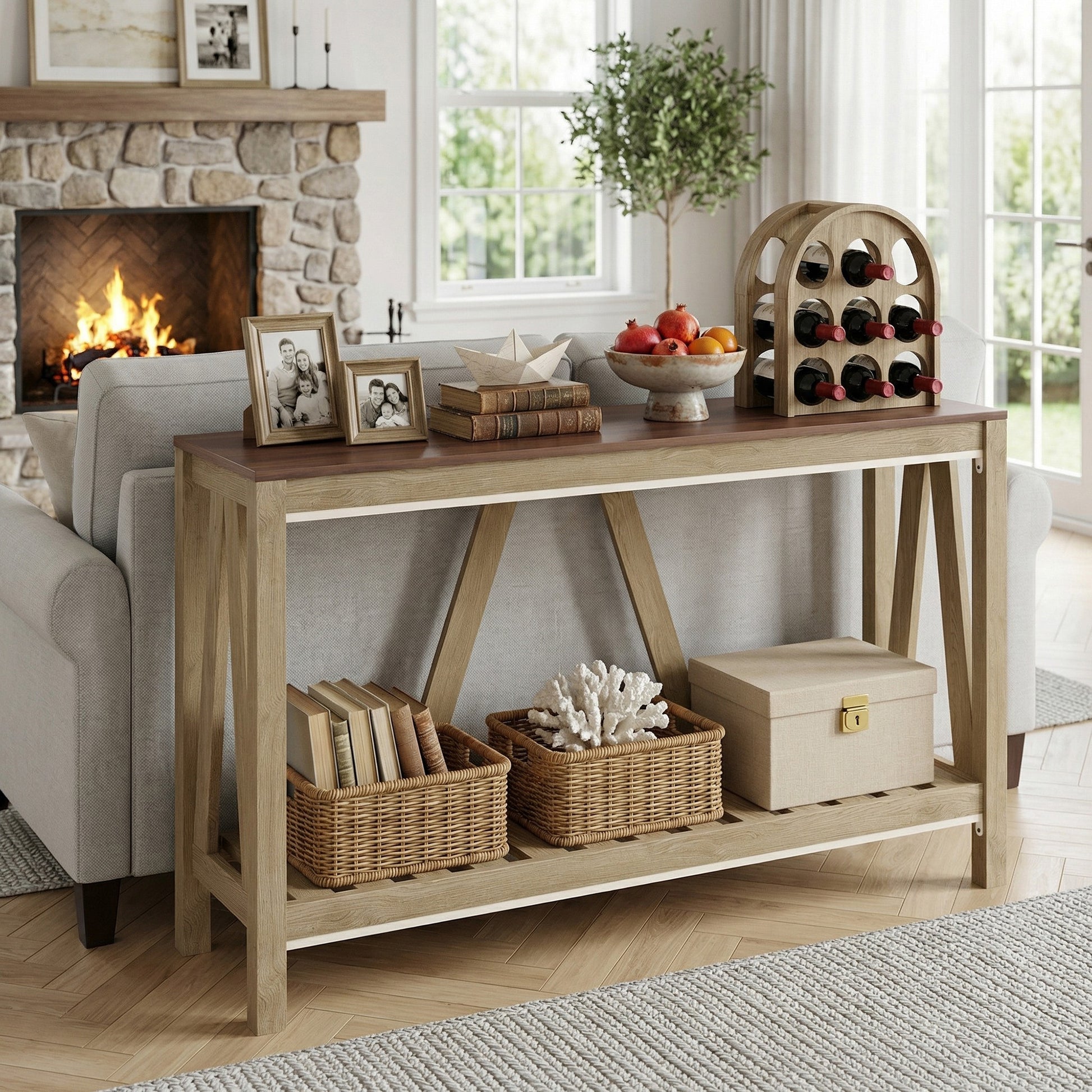 52" Console Table, Farmhouse Narrow Entryway Table with Storage Shelf, Rustic Sofa Table with Anti-tipper for Living Roo
