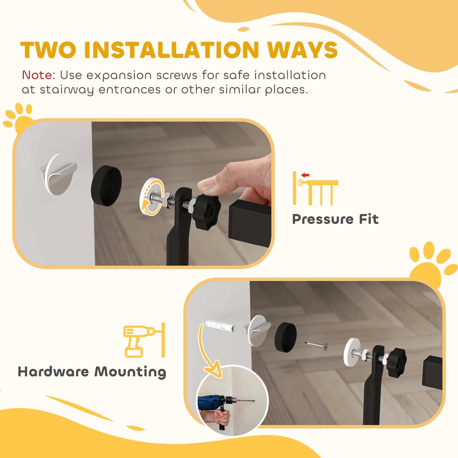 59" Extra Tall Cat Gate, 30"-41" Pet Gate with 2.8" and 5.5" Extensions, for Doorway, Hallway, Stairway, Black