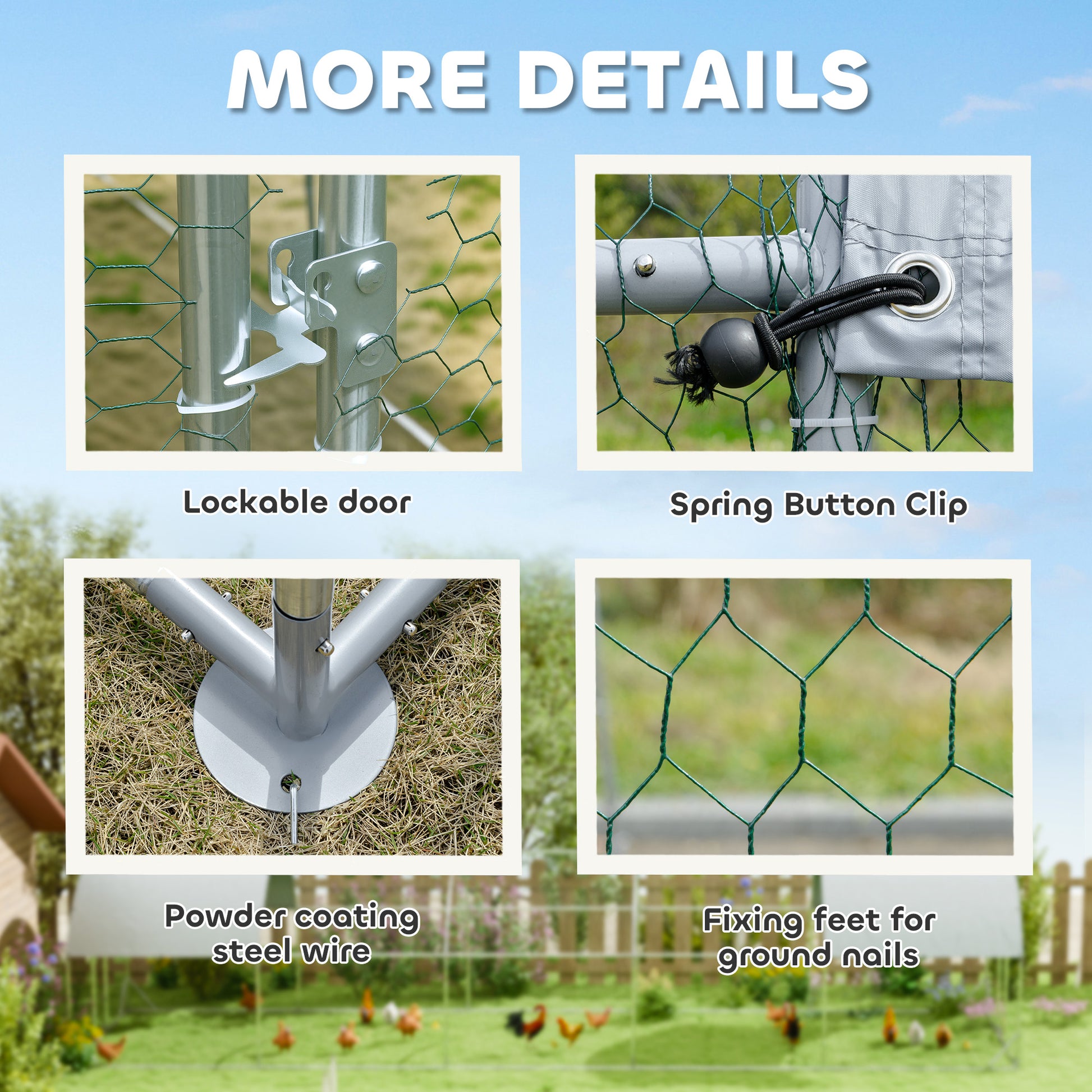 Galvanized Large Metal Chicken Coop Cage Walk-in Enclosure Poultry Hen Run House Playpen Rabbit Hutch with Cover for Out