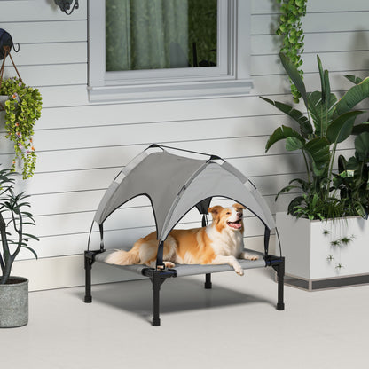 Raised Dog Bed Cooling Dog Cot w/ Canopy Washable Breathable Mesh, for Small and Medium Dogs, Light Grey