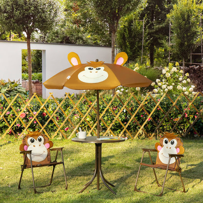 Kids Folding Picnic Table and Chair Set Pattern Outdoor Garden Patio Backyard with Removable & Height Adjustable Sun Umb
