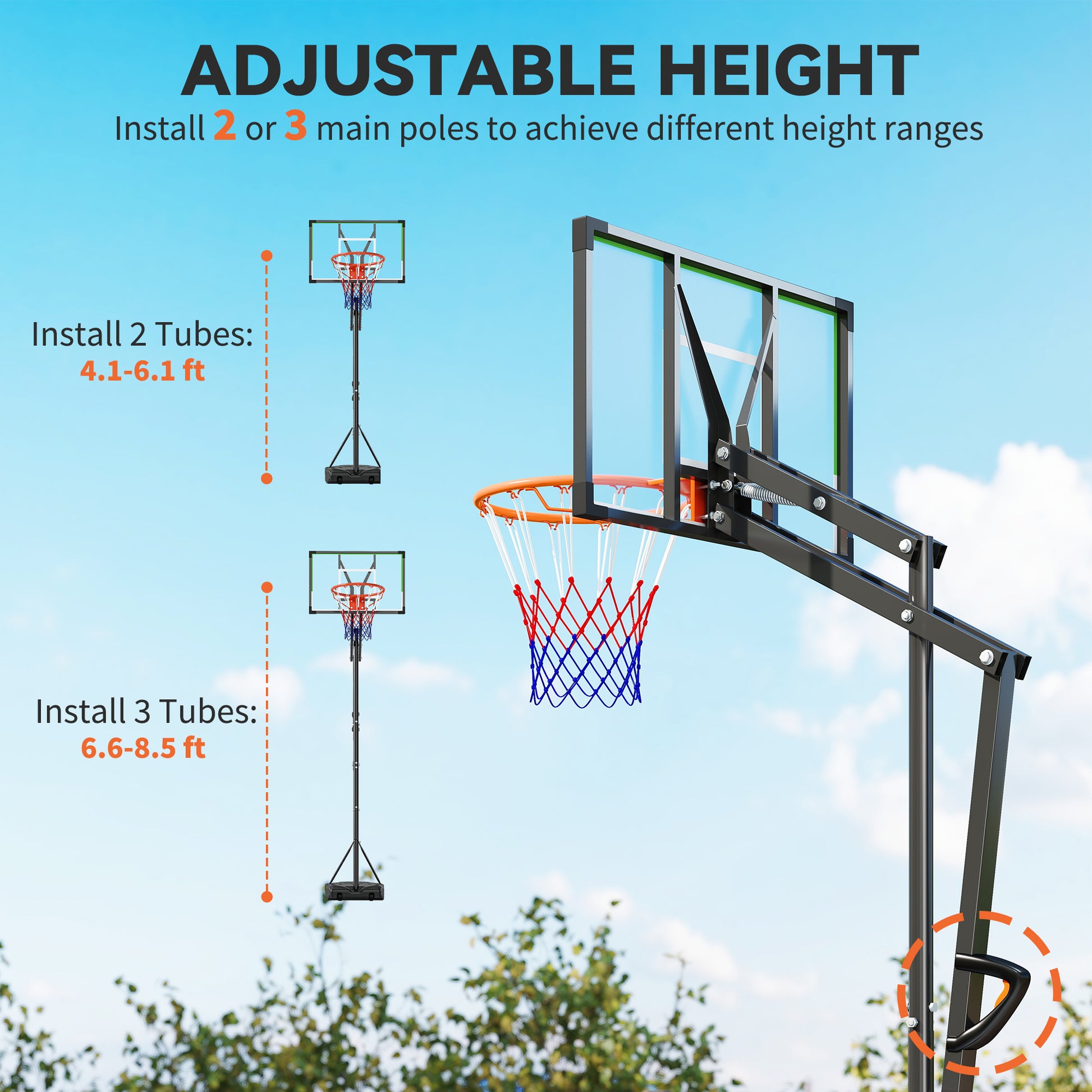 Soozier 4.1-8.5ft Adjustable Basketball Hoop with 33" Shatterproof Board, 18" Rim, Wheels and Fillable Base, for Teens A