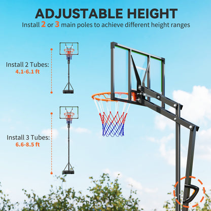 Soozier 4.1-8.5ft Adjustable Basketball Hoop with 33" Shatterproof Board, 18" Rim, Wheels and Fillable Base, for Teens A