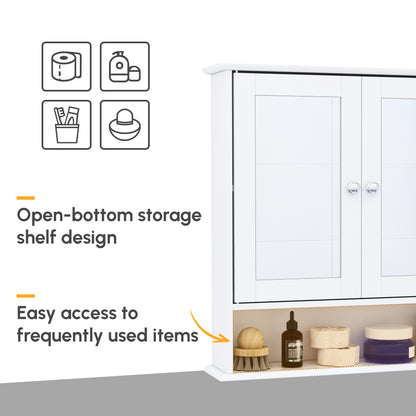 Medicine Cabinet, Wall-Mounted Bathroom Mirror Cabinet with Double Doors, Open Shelf, and Adjustable Shelf, Modern Bathr