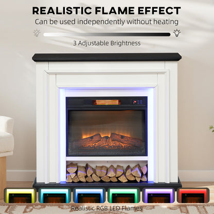 41 Inch Electric Fireplace with Mantel, 1400W Fireplace Heater with Adjustable 3D Flame Effect, Black and White