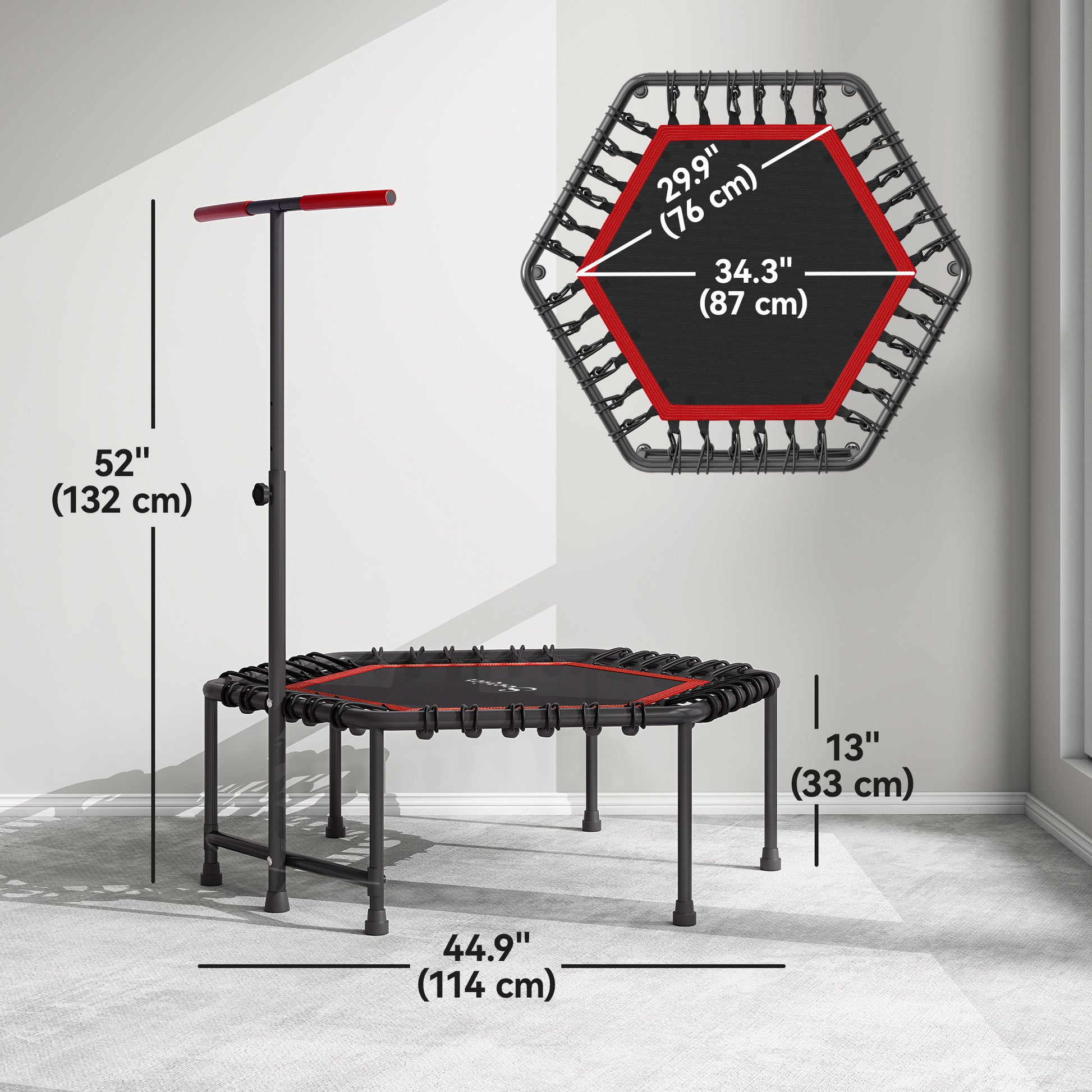 Soozier 45" Rebounder Trampoline for Adult, Quiet Bungee Rebounder with LED Lights and Adjustable Handle, Red