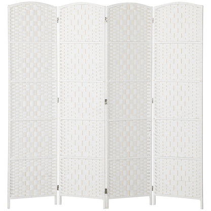 6ft Folding Room Divider, 4 Panel Wall Partition with Wooden Frame for Bedroom, Home Office, White