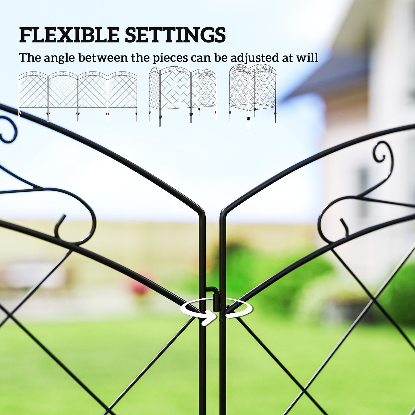 4 Pack Garden Fencing for Yard, Decorative Fence Panels as Animal Barrier and Flower Edging, Circle, Black