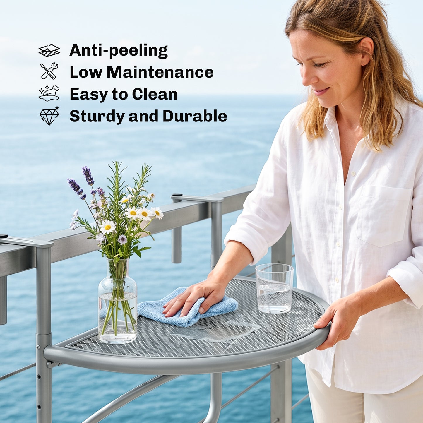 Adjustable Balcony Hanging Railing Table, Metal Mounting Mini Wall Desk Storage Rack, Outdoor Flower Stand Serving Table