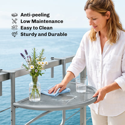Adjustable Balcony Hanging Railing Table, Metal Mounting Mini Wall Desk Storage Rack, Outdoor Flower Stand Serving Table