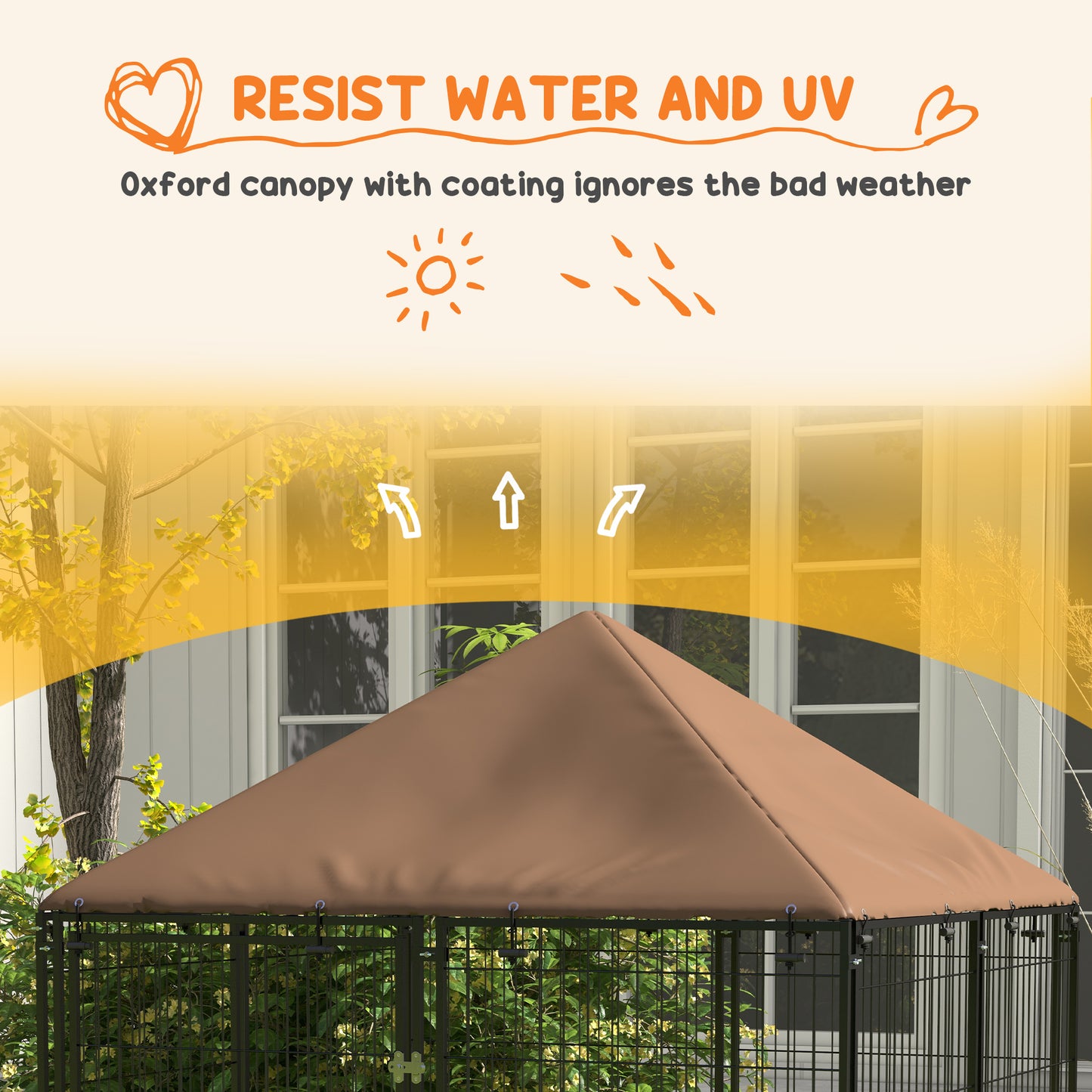 4.6' x 4.6' x 5' Outdoor Dog Kennel with Canopy, Rotating Bowls, Coffee