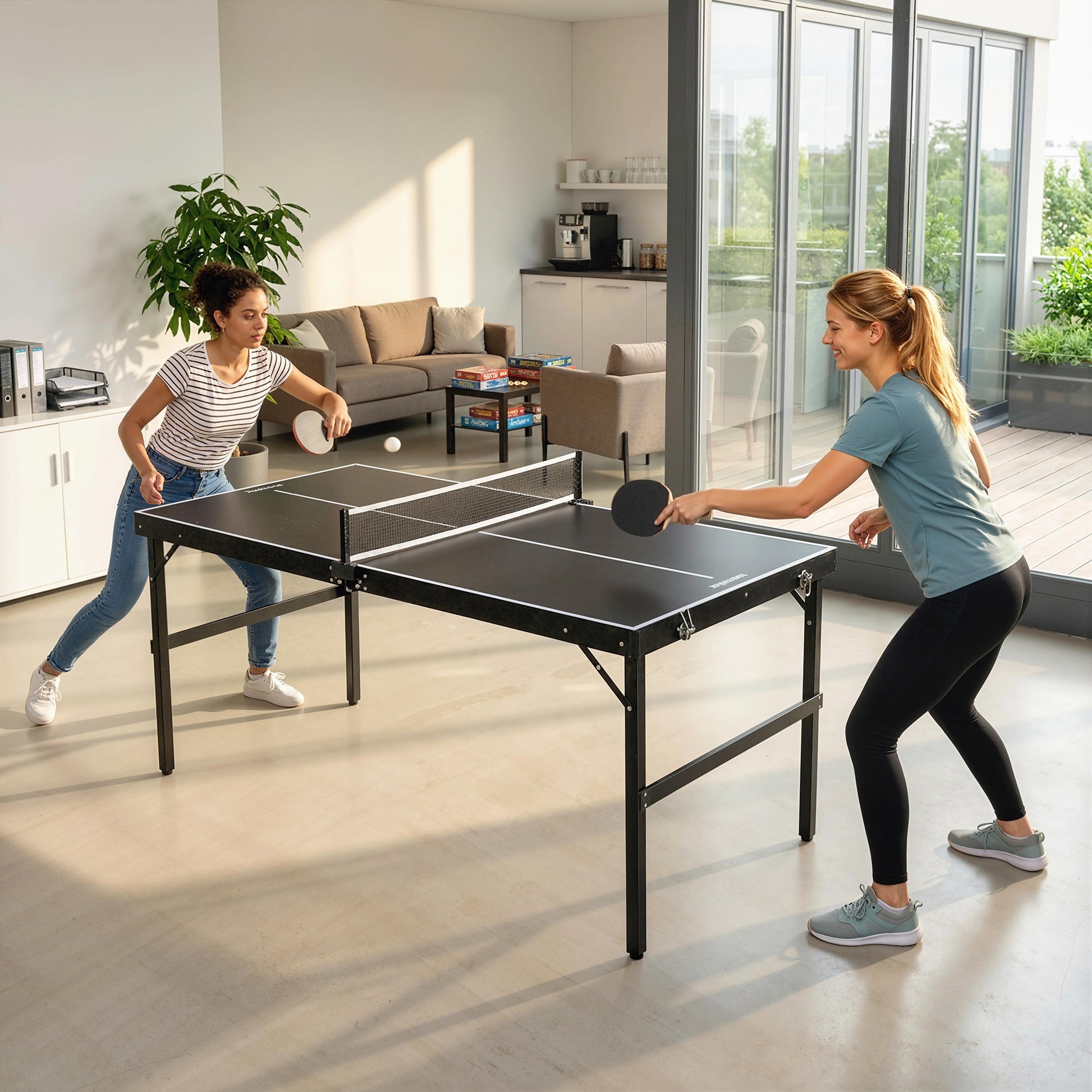 Soozier Mini Folding Table Tennis Table with Aluminium Frame, Portable Outdoor Ping Pong Table with Net for Indoor Outdo