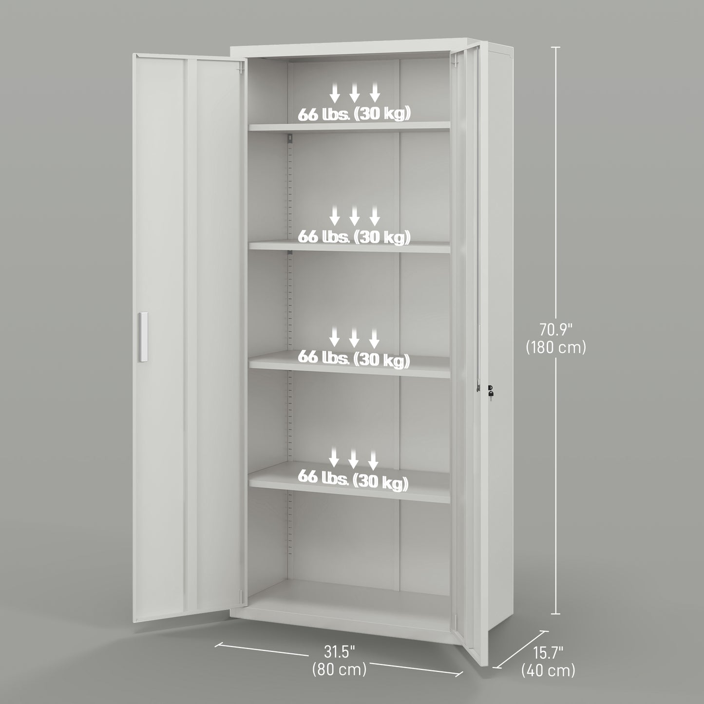 71" Tall Garage Cabinet, Metal Storage Cabinet with 2 Doors, 4 Adjustable Shelves for Home Office, Study, Garage, White