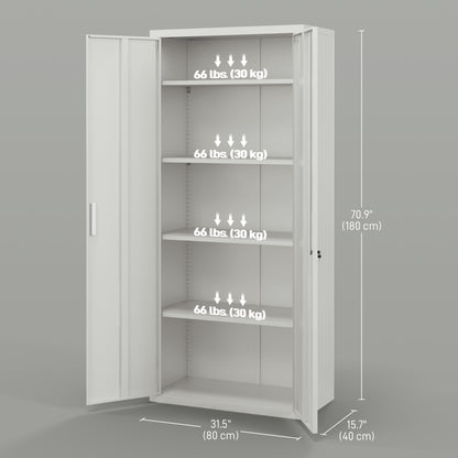 71" Tall Garage Cabinet, Metal Storage Cabinet with 2 Doors, 4 Adjustable Shelves for Home Office, Study, Garage, White