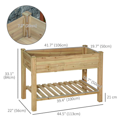 45" x 22" x 33" Raised Garden Bed with Legs and Storage Shelf, Wooden Elevated Planter Box with Drainage Holes for Backy