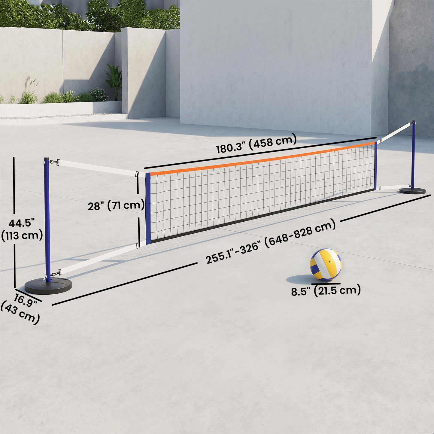 Soozier Portable Volleyball Net Set Outdoor, Volleyball Training Net with 21-27ft Adjustable Length, Volleyball, Air Pum