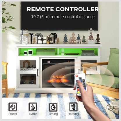 48" Fireplace TV Stand for TVs Up to 55 Inches, Media Entertainment Center with 3D Flame, Adjustable Shelves, White