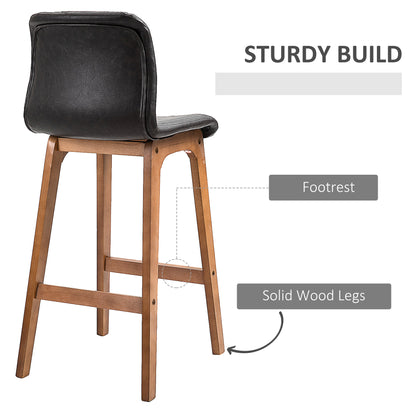 Modern Bar Stools Set of 2, Counter Height Bar Chair with PU Leather Wooden Frame Padding Seats for Dining Room Home Bar