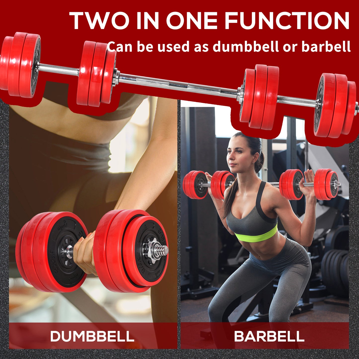 Soozier 66lbs 2-In-1 Dumbbell & Barbell Adjustable Set Strength Muscle Exercise Fitness Plate Bar Clamp Rod Home Gym Spo