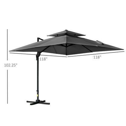 10' x 10' Cantilever Patio Umbrella, Double Top Square Offset Umbrella with 360° Rotation, 5 Adjustable Tilt Angles, Umb
