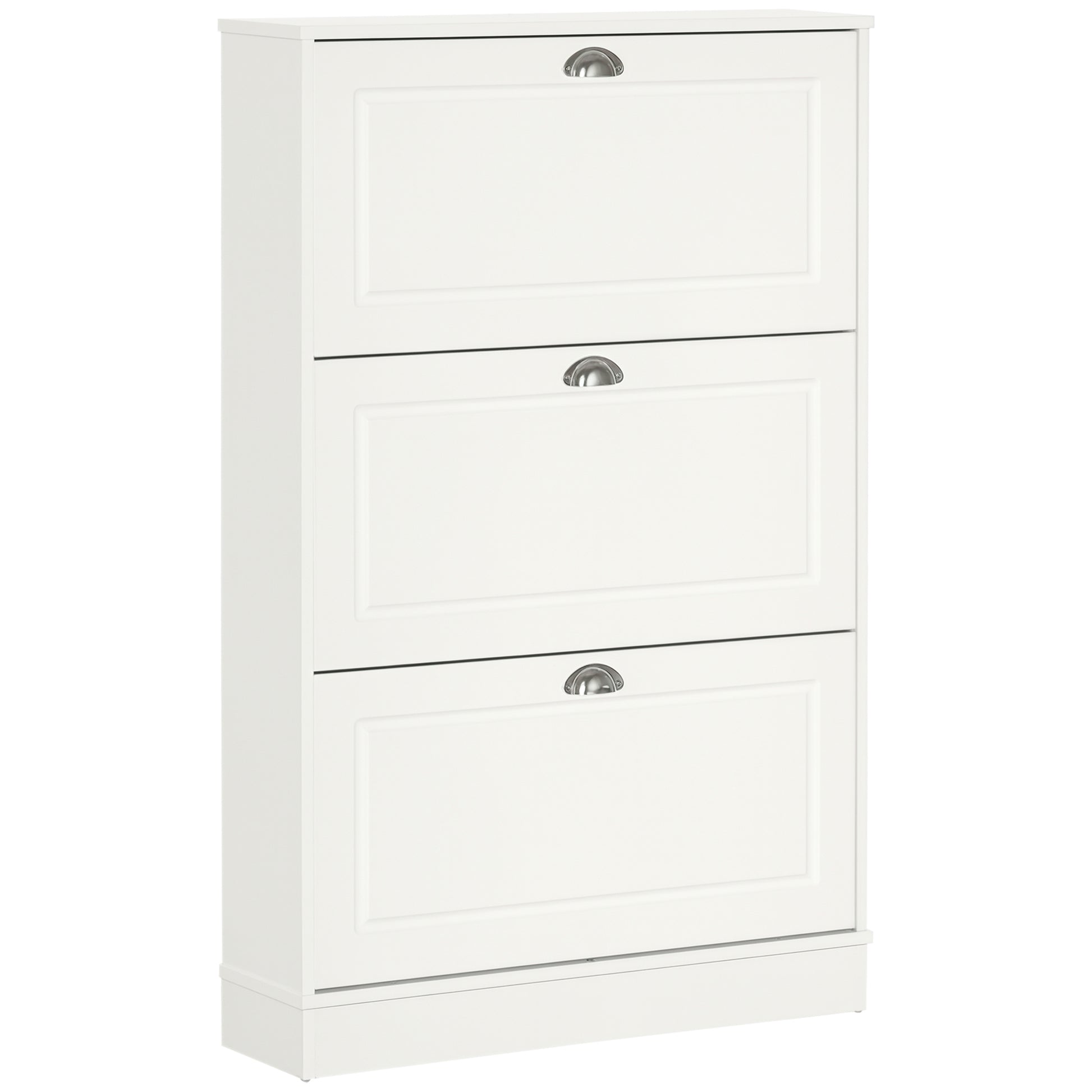 Shoe Cabinet with 3 Flip Drawers, Narrow Shoe Storage Cabinet, Holds 12 Pairs for Entryway, Hallway, White