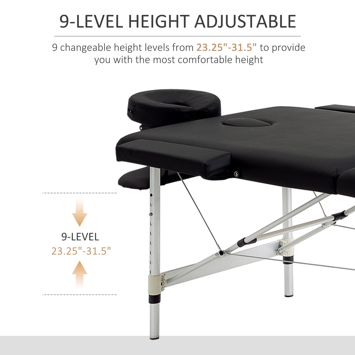 83" 2 Section Foldable Massage Table Professional Salon SPA Facial Couch Tatoo Bed with Carry Bag Black