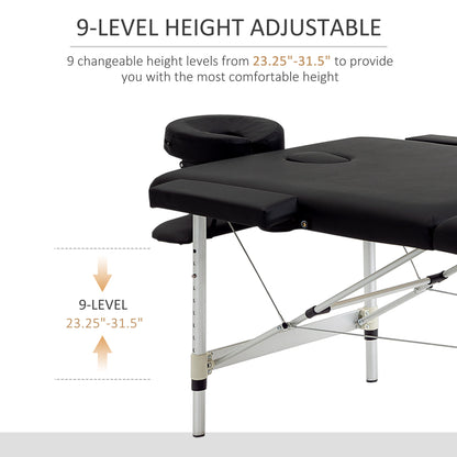 83" 2 Section Foldable Massage Table Professional Salon SPA Facial Couch Tatoo Bed with Carry Bag Black