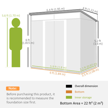 6.5x4FT Galvanised Metal Shed with Foundation Kit, Lockable Garden Tool Storage House with Sliding Doors, Vents, Grey