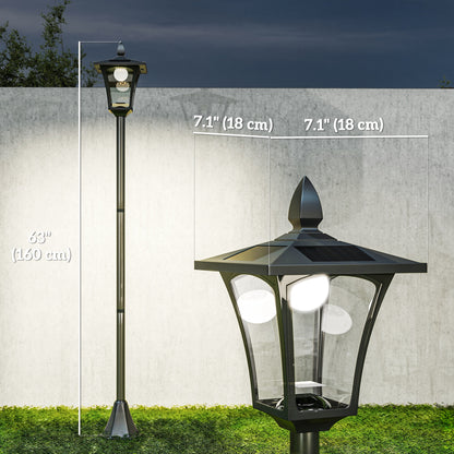 63" Single Solar Lamp Post, 40 Lumens Garden Solar-Powered LED Streetlight Style Outdoor Light Waterproof 5-6 Hours with