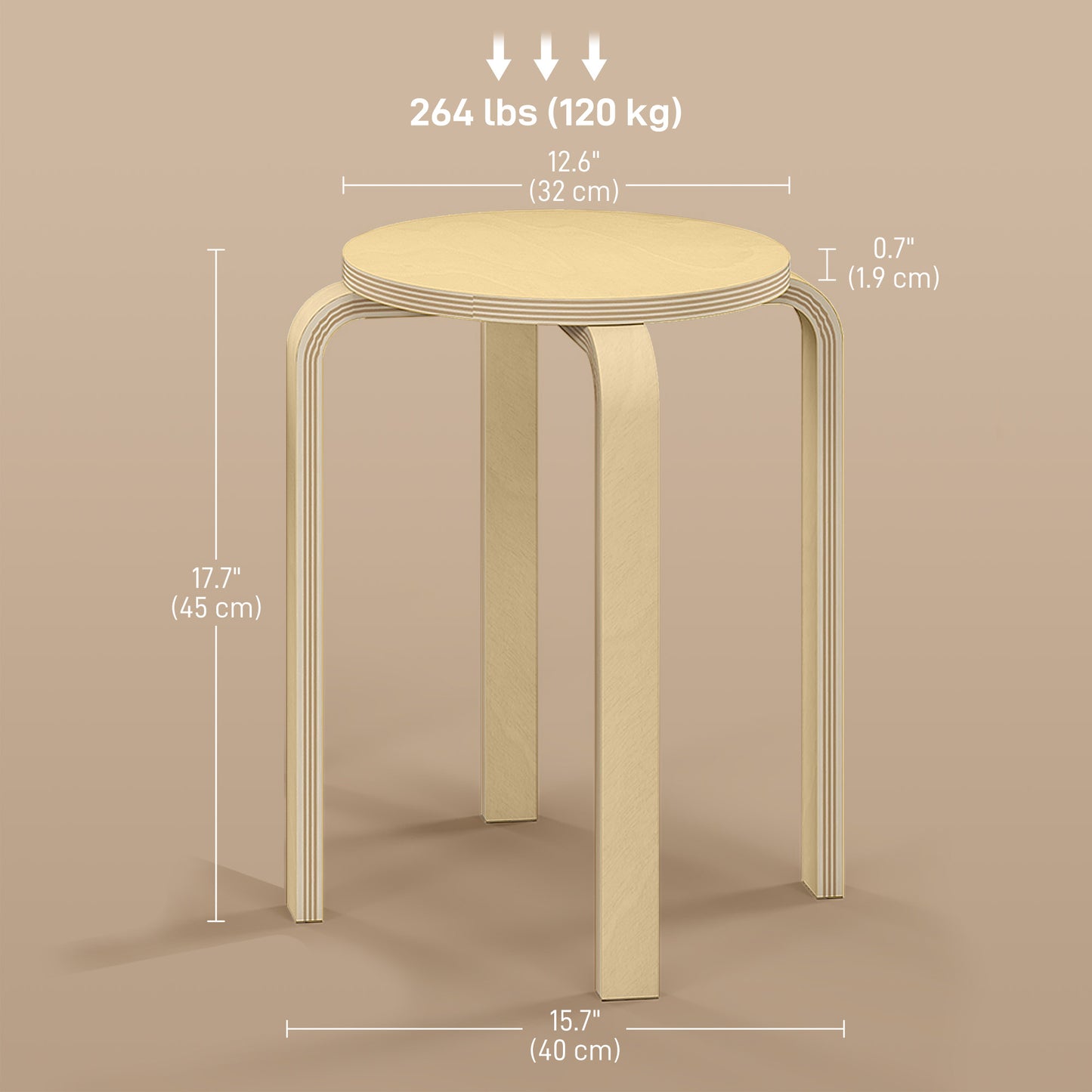 Round Stackable Chairs Set of 6, 18-Inch Backless Stacking Stools for Kitchen, Dining Room, Office, Outdoors