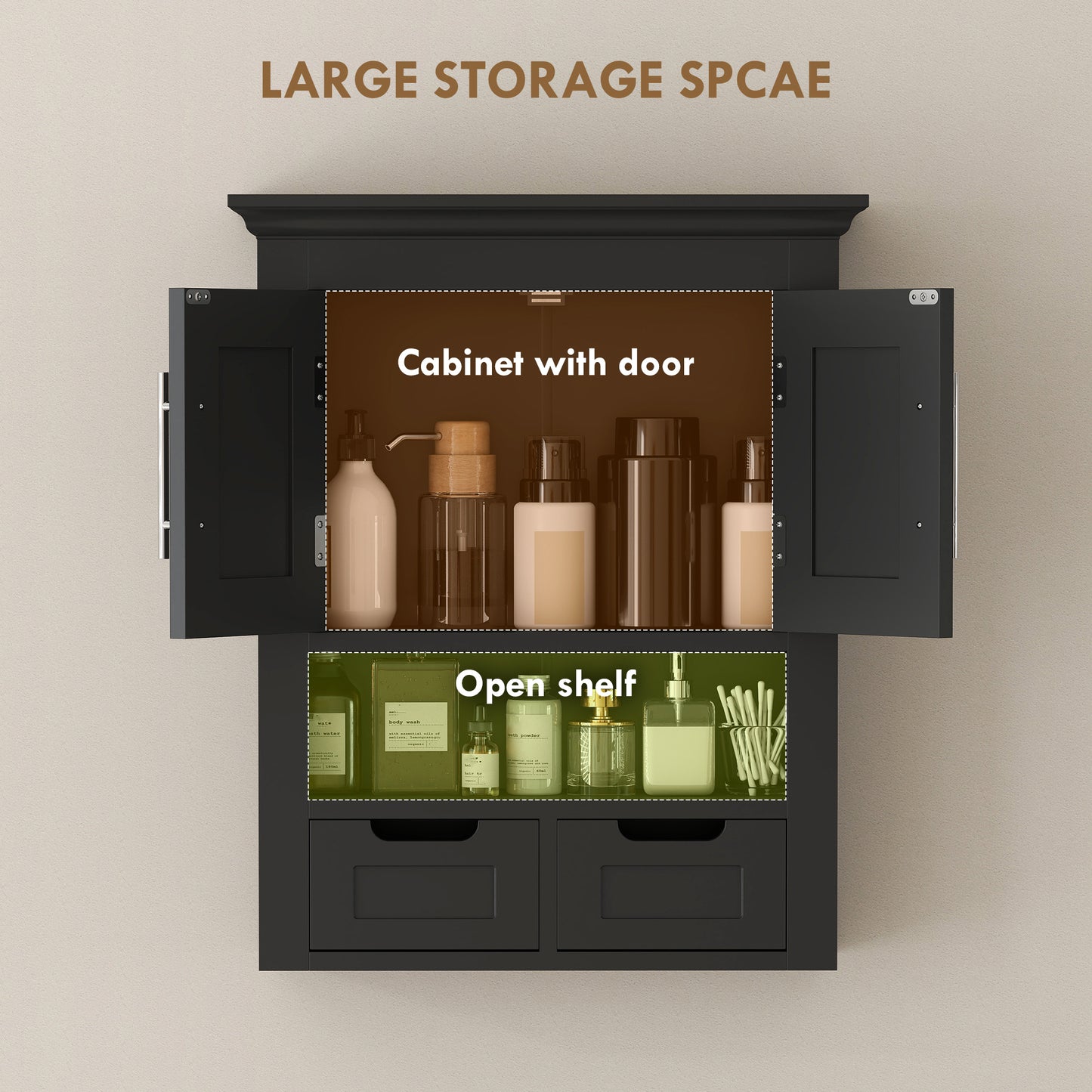 Bathroom Wall Cabinet, Medicine Cabinet, Toilet Storage Cabinet with Shelf for Living Room and Entryway, Black
