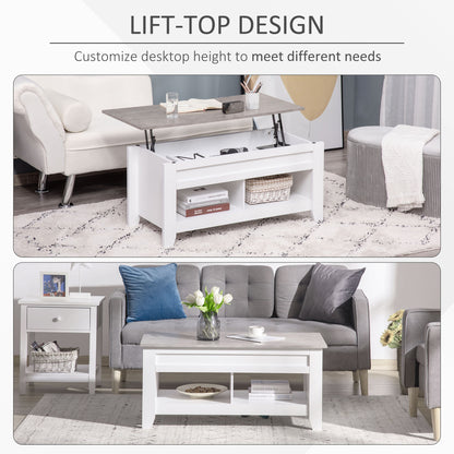 Lift Top Coffee Table with Hidden Storage Compartment and Open Shelves, Lift Tabletop Pop-Up Center Table for Living Roo