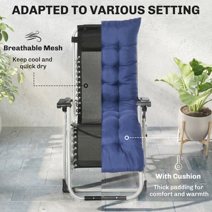 Reclining Zero Gravity Chair with Adjustable Backrest, Folding Garden Sun Lounger, Outdoor Recliner with Removable Cushi
