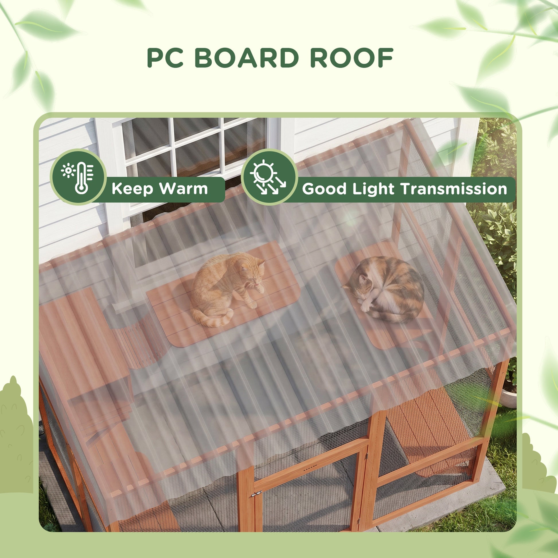 Large Outdoor Catio with Weatherproof Roof, Bridge, Resting Box, Platforms, Orange