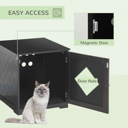 Cat Litter Box Enclosure End Table, Indoor Cat Washroom with Magnetic Door, Hidden Litter Box Nightstand with Large Tabl