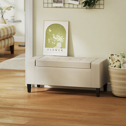 36" Storage Ottoman Bench, Linen-Look Fabric End of Bed Bench with Solid Wood Frame and Legs, Tufted Storage Chest, Foot