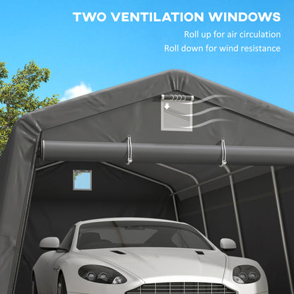 11' x 20' Portable Garage, Heavy Duty Carport Canopy with Ventilation Windows and Large Roll-up Door, Dark Grey