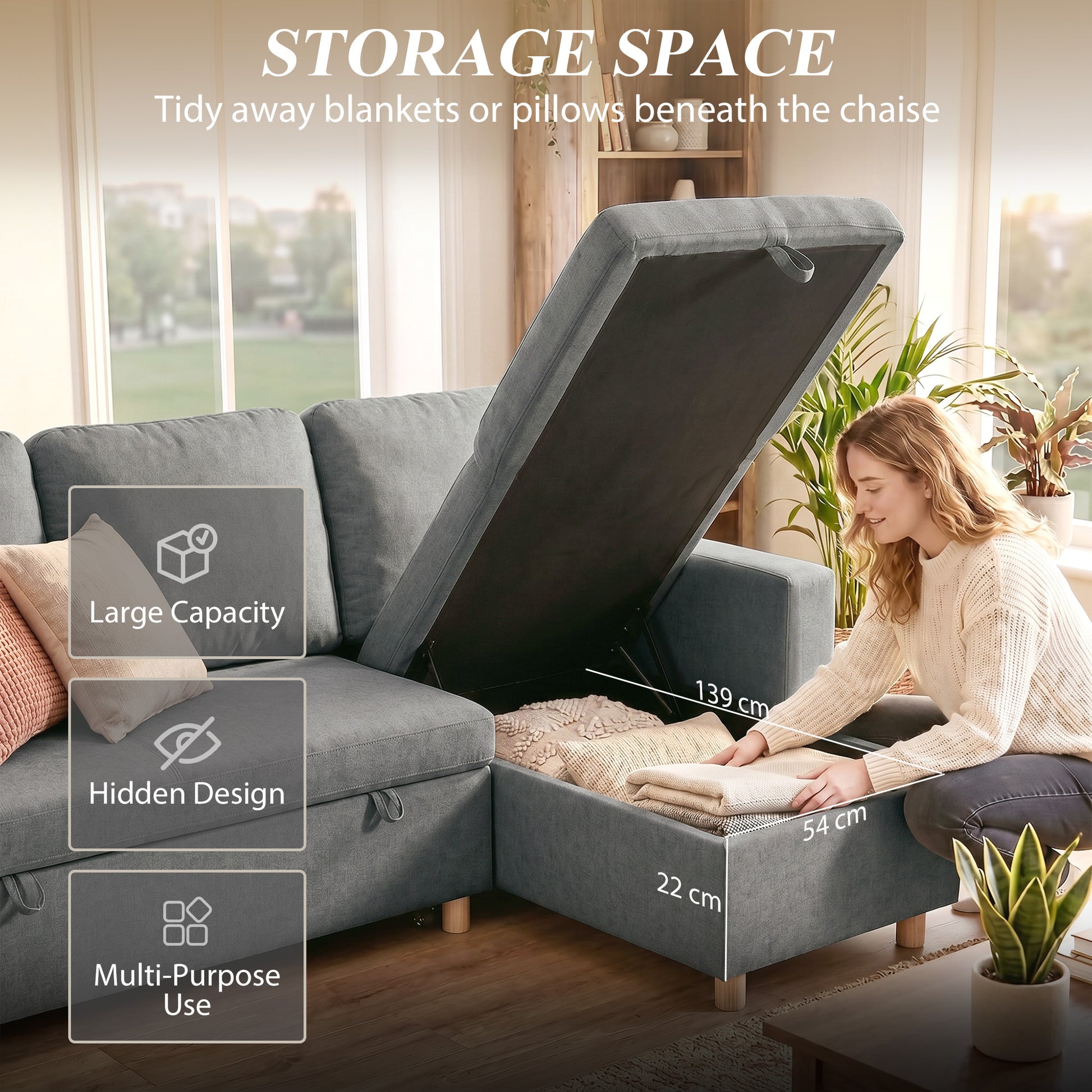 83" Sofa Bed, Pull Out Sleeper L Shaped Sectional Couch with Reversible Storage Chaise, Wide and Deep Seat, Light Grey