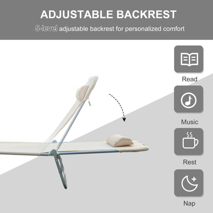 Outdoor Lounge Chair, Portable Adjustable Reclining Seat Folding Chaise Lounge Patio Camping Beach Tanning Chair Bed wit
