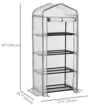 Portable Greenhouse Outdoor Hot House with 4 Tier Shelves, Steel Frame, PE Cover, 28" x 20" x 63" , White