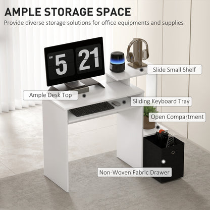 Computer Desk with Sliding Keyboard Tray Storage Drawer Shelf Home Office Workstation White