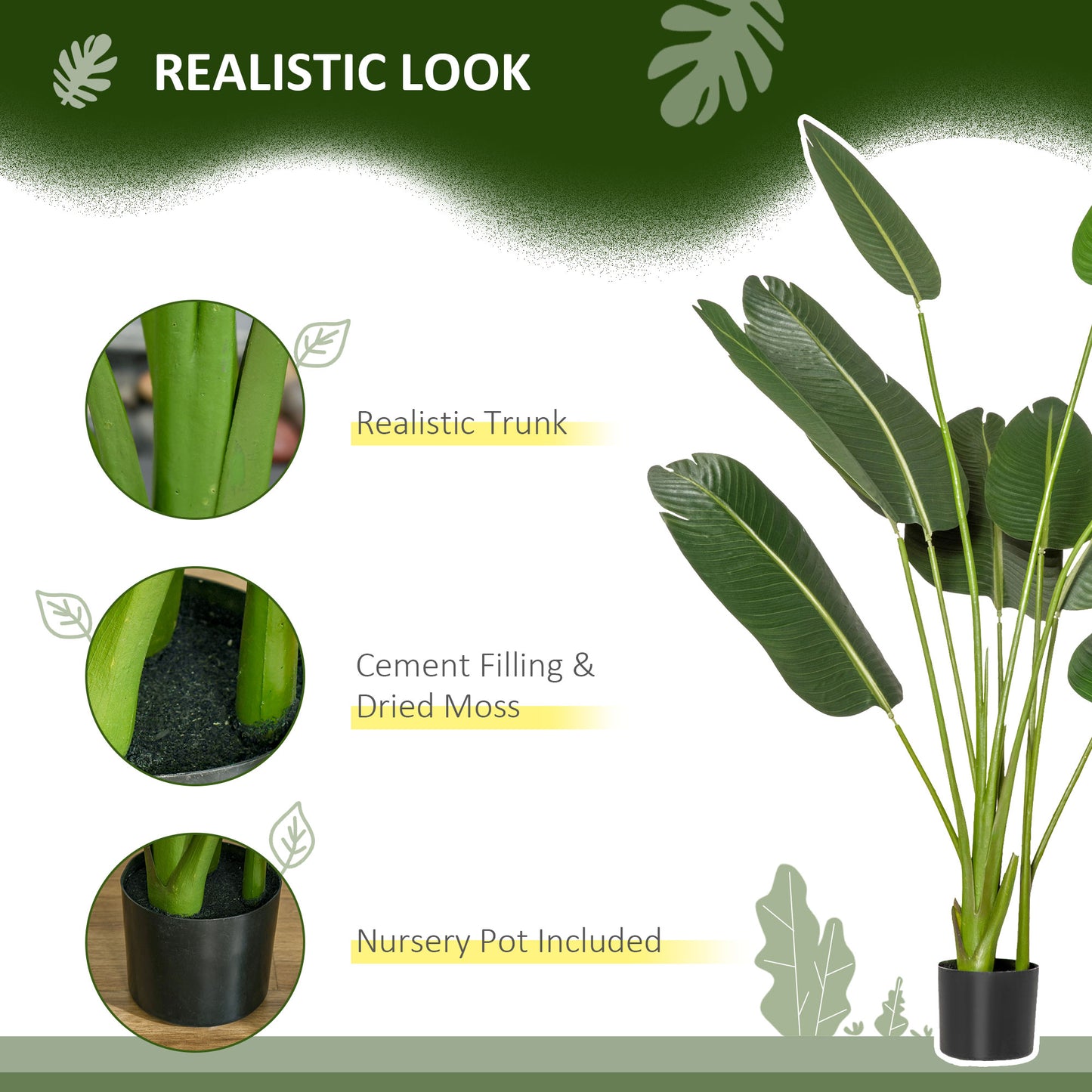 5FT Artificial Banana Tree Faux Decorative Plant in Nursery Pot for Indoor Outdoor Décor