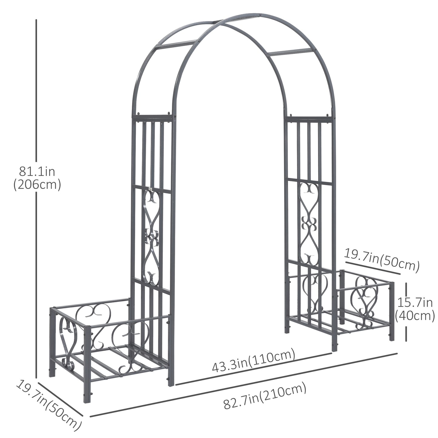 7FT Metal Garden Arch with 2 Planter Boxes, Decorative Outdoor Walkway Arbor for Climbing Vine Plants for Patio Backyard