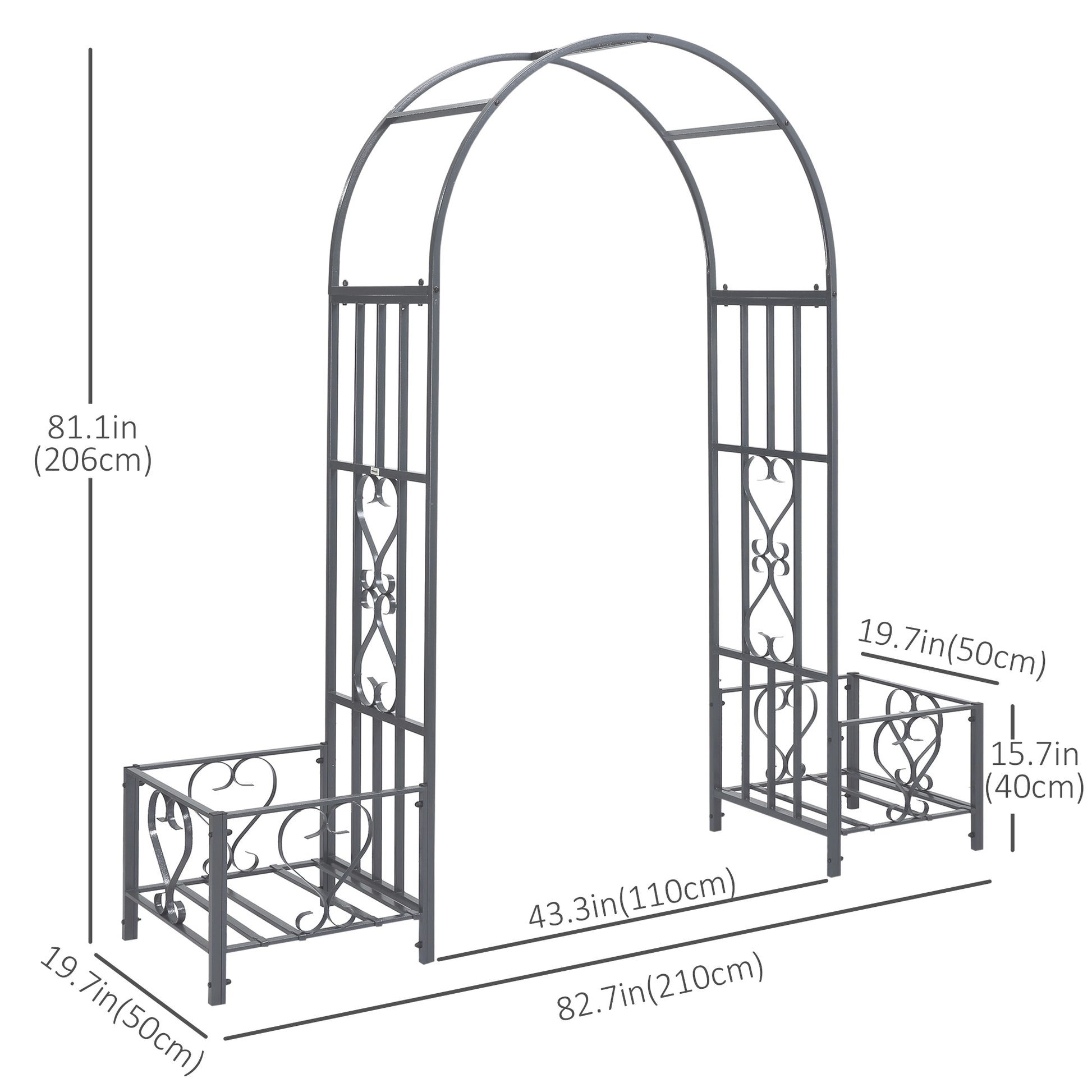 7FT Metal Garden Arch with 2 Planter Boxes, Decorative Outdoor Walkway Arbor for Climbing Vine Plants for Patio Backyard