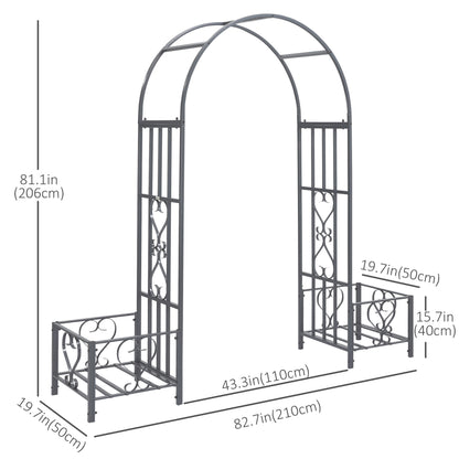 7FT Metal Garden Arch with 2 Planter Boxes, Decorative Outdoor Walkway Arbor for Climbing Vine Plants for Patio Backyard