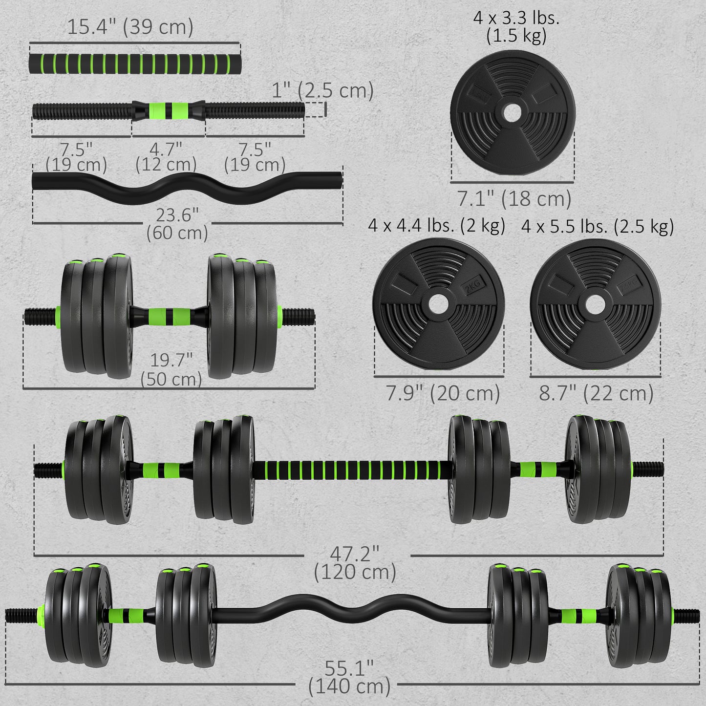 Soozier Adjustable Dumbbell Set, 3 in 1 Weights Dumbbells Set for Home Gym, 55lb Free Weights with Connector and Non-Sli